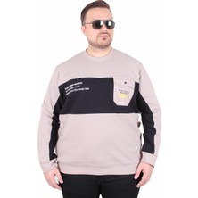 Mocgrande Büyük Beden Bisiklet Yaka Cepli Sweat Double Face Pike 25702 Bej