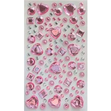 Giraffe Açık Pembe Kalpler Yapışkanlı Sticker Çıkartma Etiket 3D Taş Gem Sticker