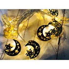 Enashop Ev Dekorasyonu İçin Zarif Görünümlü Sarı Yaldız Ramazan Süsleme Işığı Ay Yıldız