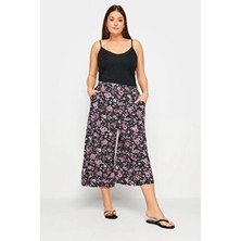 Stil Diva Kadın Büyük Beden Desenli Bol Kesim Cepli Likralı Kapri Pantolon Polyester 145046
