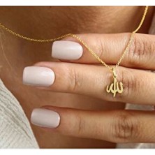 Ay Accessories 925 Ayar Gümüş Kaplama veya 18 Ayar Altın Kaplama Allah Yazılı Kolye Kadınlar İçin