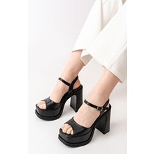 Asmi Shoes Kadın Tek Bantlı (12cm) Platformlu Topuklu Ayakkabı  siyah