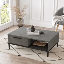 Arya Orta Sehpa Metal Ayaklı Çekmeceli Beton-Siyah