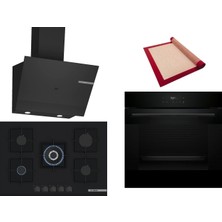 Bosch Siyah 3 Lü Ankastre Set 368 ( HJG852YB0T - PNQ7B6P30O - DWK67PJ60T  ) 75CM Wok Bek Ocak - 3D Fry Hava ile Kızartma - Pişirme Matı ile