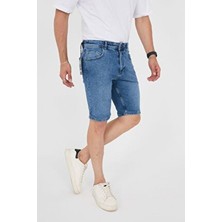 Enzim Jeans Erkek %100 Pamuk Düz Desenli Slim Fit Kesim Kot Şort Rahat Kullanım İçin Mavi