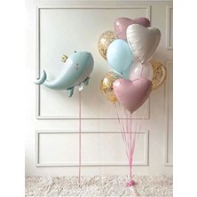 Sevimli Yeşil Balina Konsept Balina Balon Set Balina Balon Whale Balloon Doğum Günü Balon Buketi