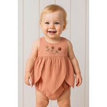 %100 Pamuk Kız Bebek/çocuk Peri Elbise Nakışlı Eteği Parçalı + Külotlu Müslin Organik Takım