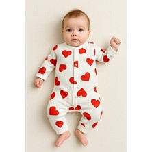 Kız Bebek Kalpli Baskılı Çıtçıtlı Yenidoğan Bebek Tulumu %100 Pamuk Esnek 1-3-6 Aylık