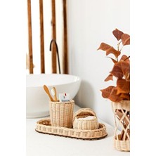 Maison Avf Rattan Bambu 3'lü Banyo Seti Doğal Renkli Diş Fırçalık ve Pamukluk