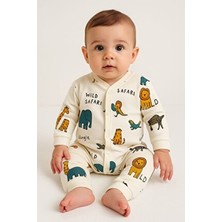 Dinamik Çocuk Unisex Bebek Tulumu %100 Pamuk Esnek Safari Baskılı Çıtçıtlı 1-3-6 Aylık