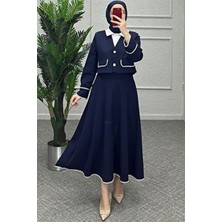 Modabirsen Işleme Detaylı Etekli Takım Kadın Giyim Uzun Kol Regular Fit Lacivert Renkli Şık Tasarım