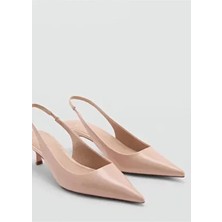 Mango Woman Kadın Sivri Uçlu Topuklu Ayakkabı Ten Rengi Düz Topuk Tekstil Malzeme ile Günlük Kullanımda Rahat