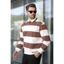 Kahverengi Çizgili Polo Yaka Erkek Kazak E7173