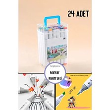 Şeffaf 24 Lü Cift Tarafli Marker Kalem Seti Kutulu Keçeli Kalem Seti Profesyonel Marker Boya