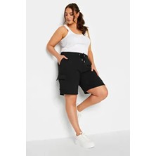 Stil Diva Büyük Beden Kadın Cepli Büzgülü Bol Kesim Kargo Jogger Şort Düz Desenli Rahat Özellik