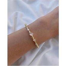 Kadın Gold Renk Taşlı Dorika Kalp Bileklik