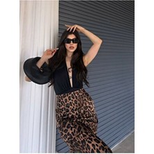 Leopar Desenli Saten Etek