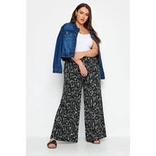 Büyük Beden Beli Lastikli Cepli Desenli Geniş Paça Pantolon 143736