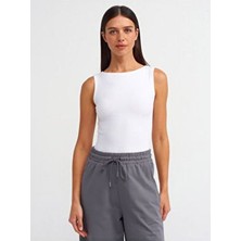 Dilvin Kolsuz Beyaz Kayık Yaka Top %94 Pamuk Günlük Kullanım İçin Rahat Kalıp