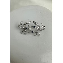 Sedef Üzeri Mavi ve Beyaz Taşlı Yengeç Burcu Broş (4cm)