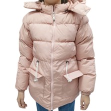 Kız Çocuk Kapüşonu Çıkabilen Fermuar Kapamalı Beli Ip Bağlamalı Içi Peluş Astarlı Pembe Mont