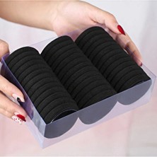 Kadın 50'li Siyah Ultra Esnek Havlu Lastik Toka Seti