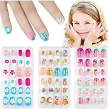 Kendinden Yapışkanlı Kız Çocuk Desenli Karışık Renk 12 Li Takma Tırnak