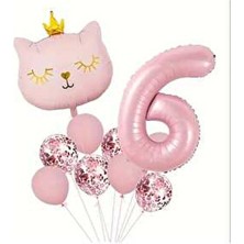 Düvenci Ticaret Pembe Kedi Temalı Balon Seti 6 Yaş Kutlamaları İçin 12 Adet