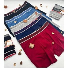 Tutku Erkek Boxer 6” Lı Paket Düz Desenli Likralı Elastan %100 Pamuklu Paça Tipi