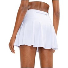 Beyaz Darkalıp Yüksek Bel Içi Taytlı Tenis Etek Darkalıp Polyamid Kumaş Mini Etek 40 cm
