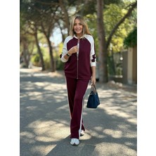 Ahes Shopping Kadın Hakim Yaka Şerit Detay Hırka ve Bol Paça Pantolon Ikili Takım