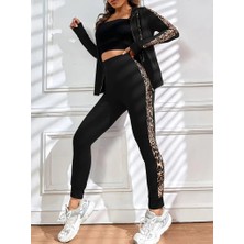 Sosostyle Kadın Uzun Kollu Kapşonlu Fermuarlı Bağcıklı Viskon Iki Iplik Bluz ve Pantolon Tayt