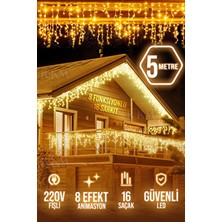 Saçak LED 16 Sarkıt Gün Işığı 4 Metre Fişli Eklemeli Sarı Renkli 8 Fonksiyonlu Aydınlatma