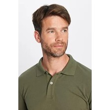 Erkek Slim Fit Dar Kesim Pamuklu Yumuşak Doku Nefes Alan Kumaş Kıvrılmaz Yaka Haki Polo Yaka Tişört