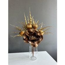 El Yapımı Dekoratif Yapay Manolyalı Vazo Çiçeği-Parlak Kahve Altın Rengi Yapay Çiçek Dekor