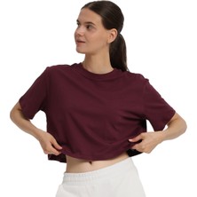 Sedona Cropped Kadın Bordo Günlük Stil T-Shirt 25KK1034-BRD