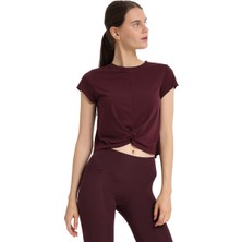Marana Cropped Top Kadın Bordo Günlük Stil T-Shirt 25KK1032-BRD