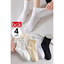 4 Çift Kadın Lastiksiz Çizgili Çorap