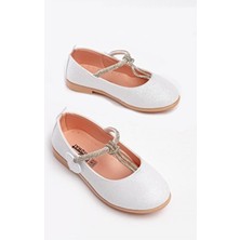 Papuccum Kız Çocuk Kaydırmaz Tabanlı Sedef Simli Babet Düz Topuk Tekstil Malzeme ile Şık Tasarım