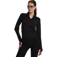 Dewey Half-Zip Kadın Siyah Koşu T-Shirt 25KK1033-SYH