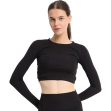 Mahave Cropped Top Kadın Siyah Antrenman T-Shirt 25KK1045-SYH