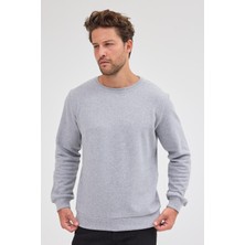 Erkek Gri Standart Fit Normal Kesim Pamuklu Basic Bisiklet Yaka Sweatshirt