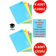 8 Adet A4 60 Yaprak Kareli Defter 4 Adet Çizgili 4 Adet Kareli Plastik Kapak Defter Telsiz
