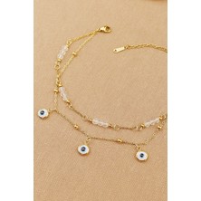 Çelik Halhal - Nazar Boncuklu 2li Kombin Kristal Boncuklu 316L Çelik Halhal 22+5cm Kararmaz Solmaz