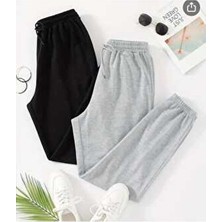 Ikili Jogger Eşofman Altı-Siyah ve Gri Lastik Paça Yüksek Bel Eşofman