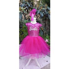 Payetli Barbie Tütü Elbise Kız Çocuklar İçin Parti Stili Pembe Düz Desenli Slim Silüet