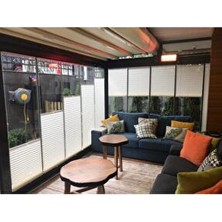 Yazar Home Beyaz Katlanabilir Cam Balkon Plise Perdesi Polyester Kumaşlı Vidalı Kancalı Düz Desen