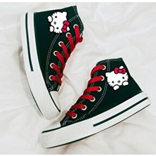 Hello Kitty Baskılı, Kırmızı Bağcıklı Siyah Bilekli Spor Ayakkabı Çocuk Sneaker
