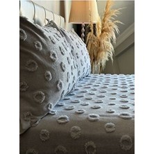 Ponpon Çift Kişilik Püsküllü Yatak Örtüsü Gümüş Gri 250X260 2 Yastık