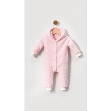 Bubito Kışlık Kapşonlu Bebek Tulum Pembe Peluş Welsoft Kumaş ile Rahat ve Şık Tasarım